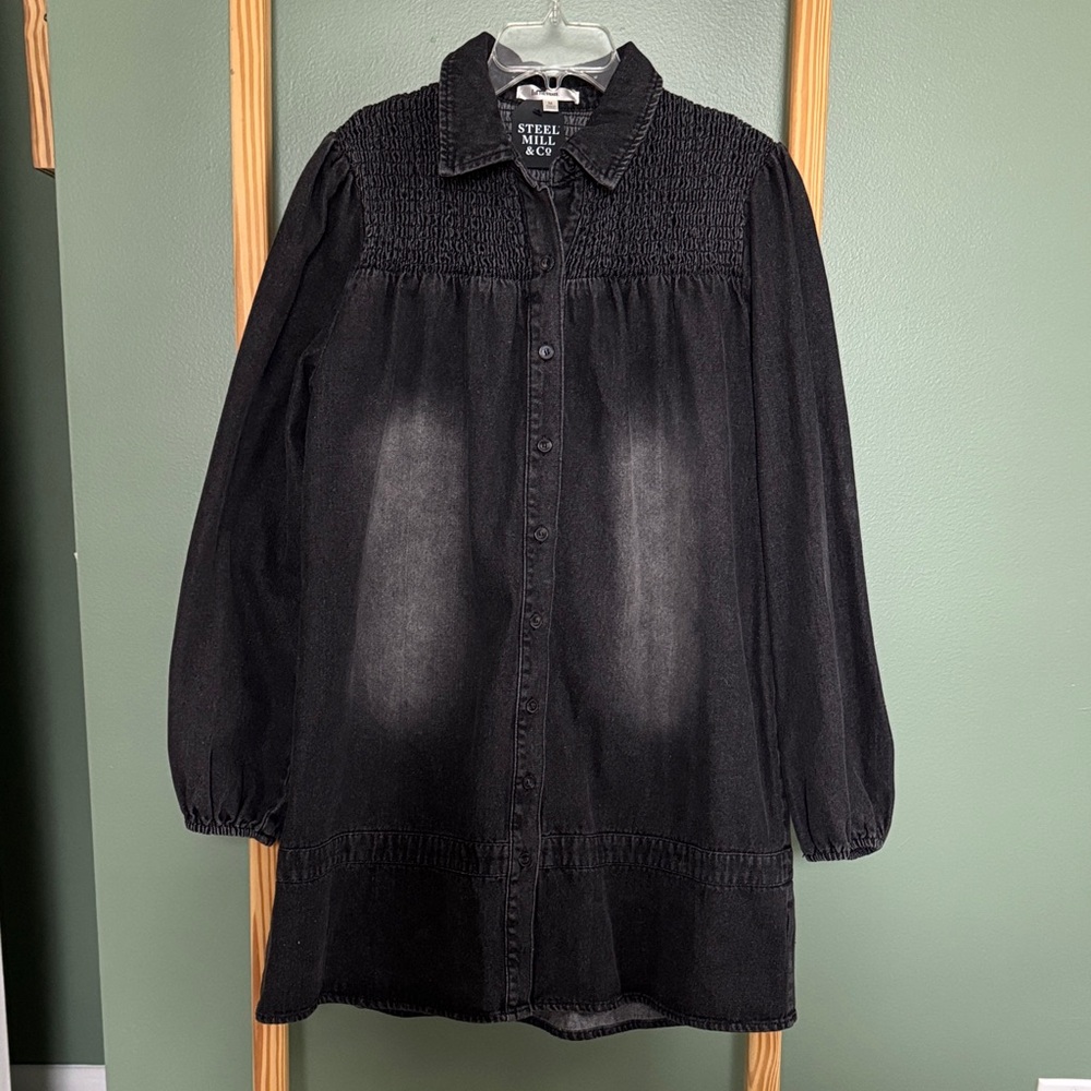 Black Long Sleeve Denim Dress
